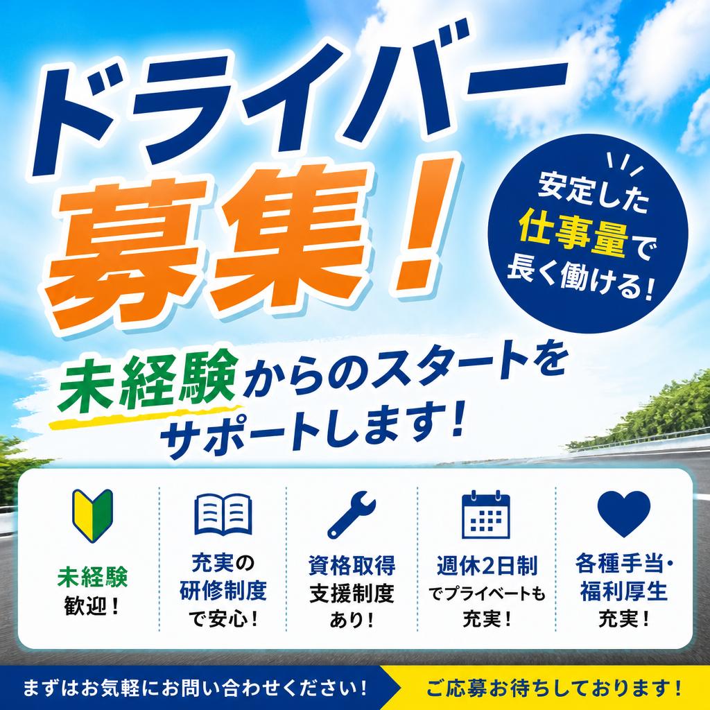 ドライバー募集！未経験からのスタートをサポートします！