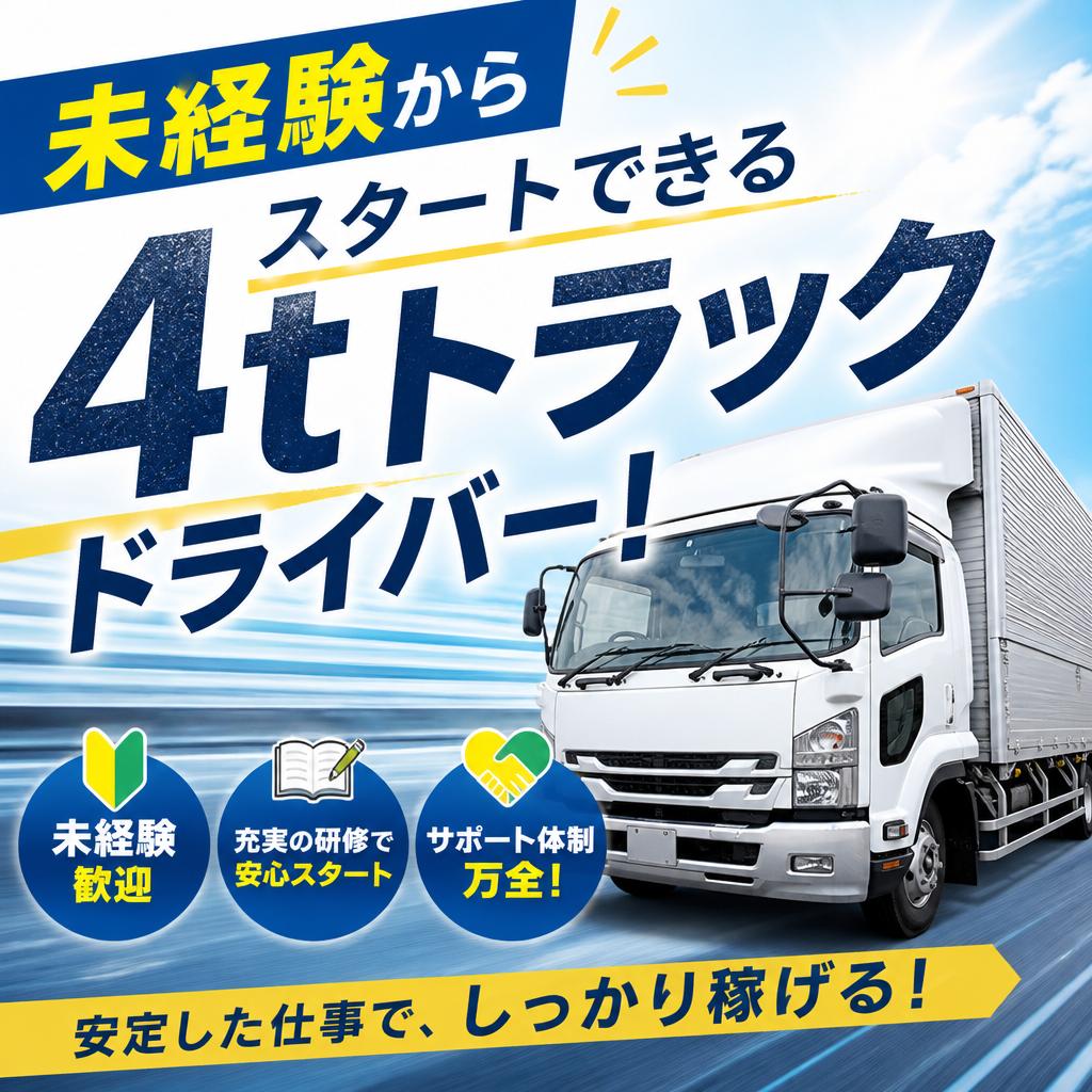 未経験からスタートできる4tトラックドライバー！