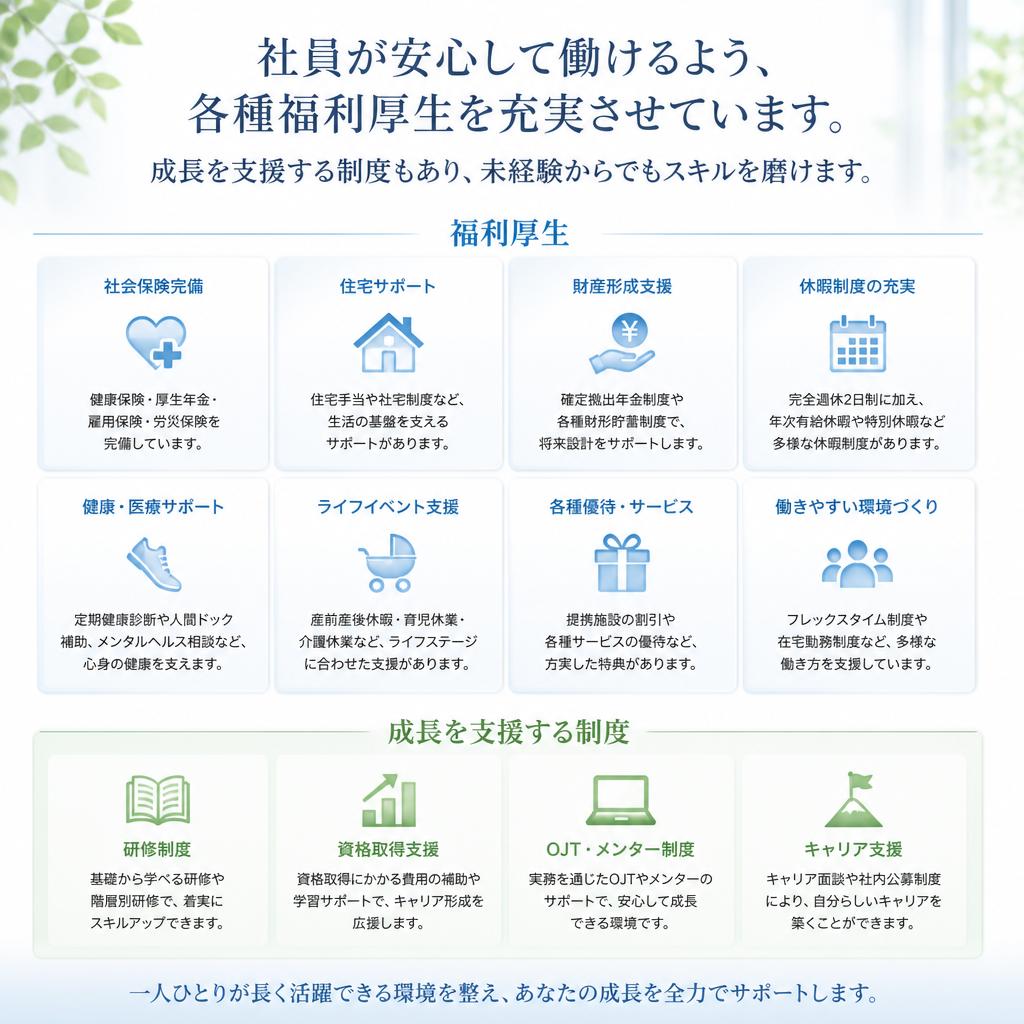 充実した福利厚生で安心のサポート