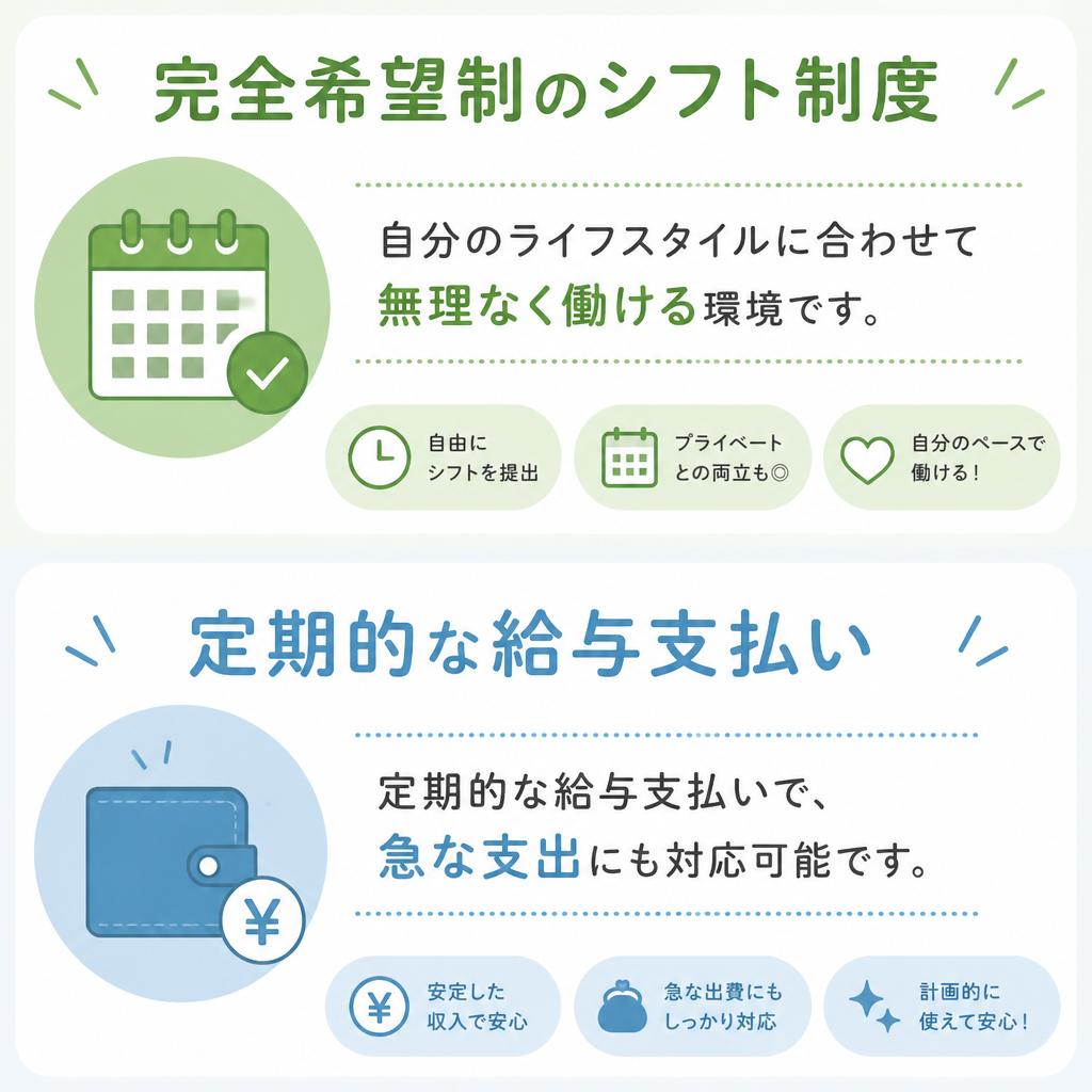 自由なシフトでライフスタイルに合わせた勤務