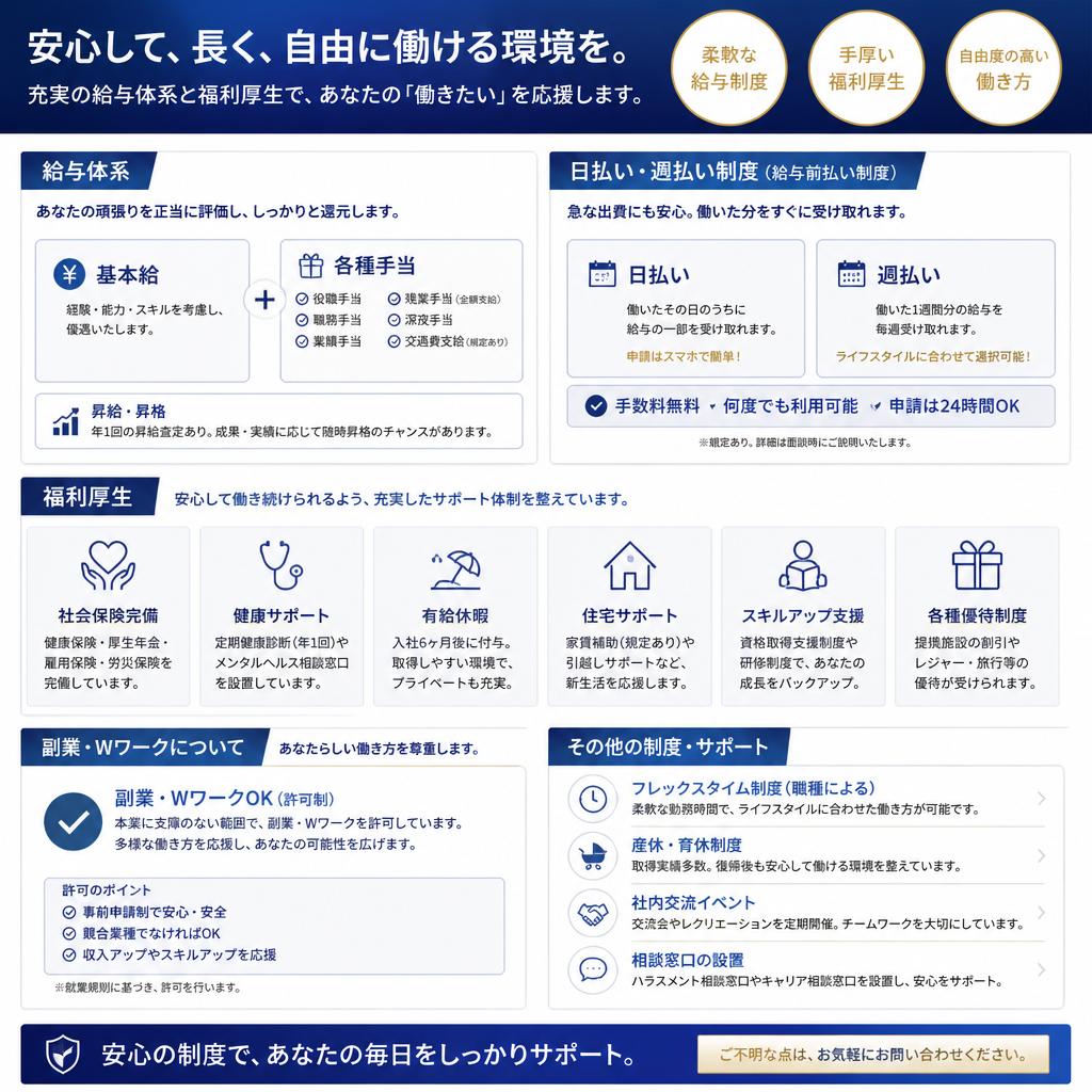 安心の待遇と福利厚生