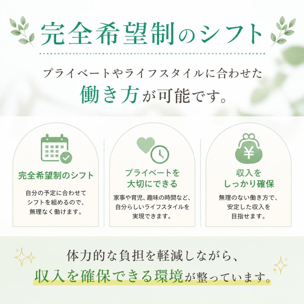 ライフスタイルに合わせた自由なシフト制