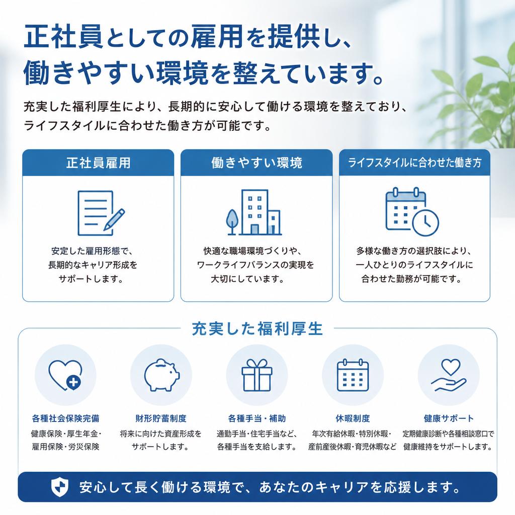 充実の福利厚生と安定した雇用