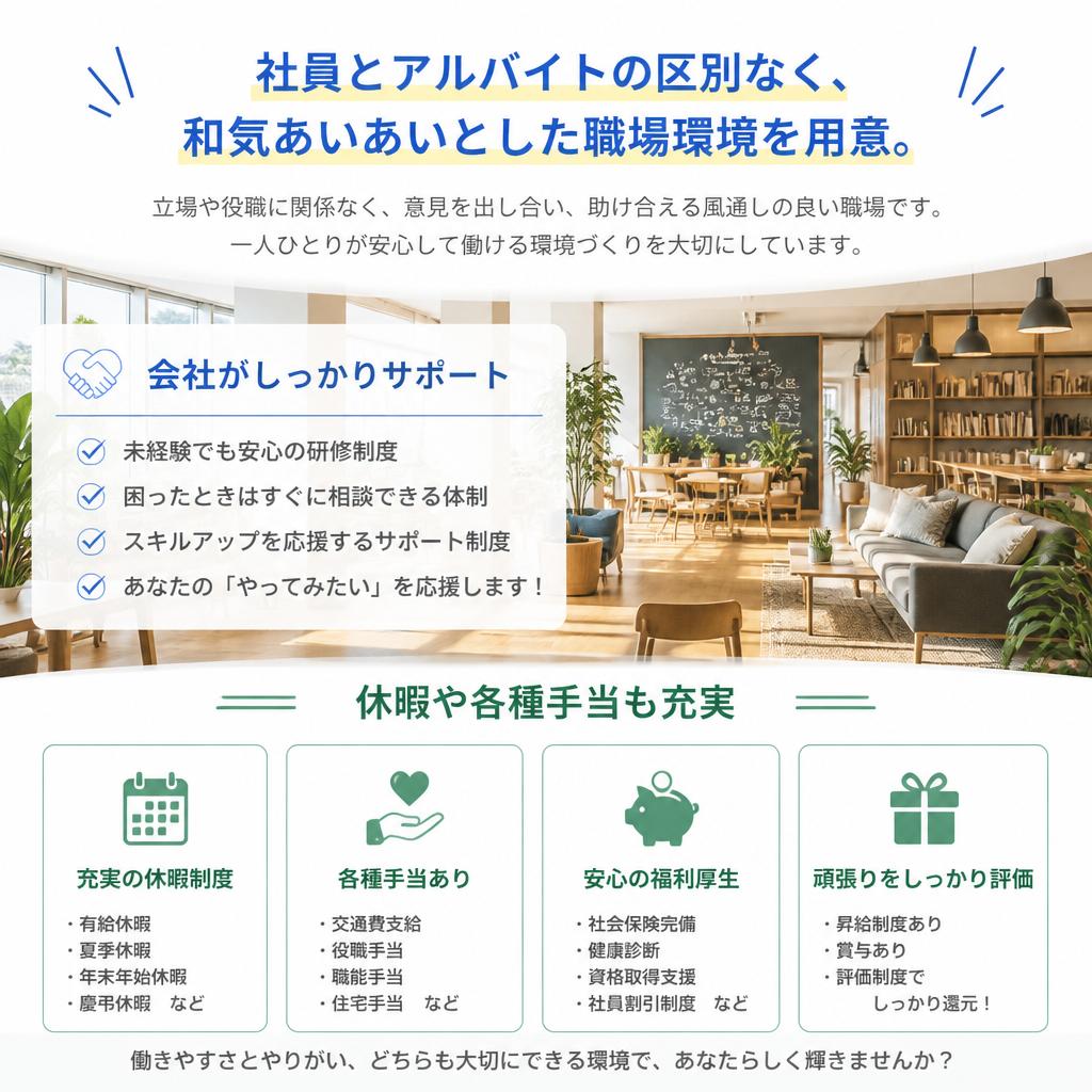 充実の福利厚生で長く働きやすい環境